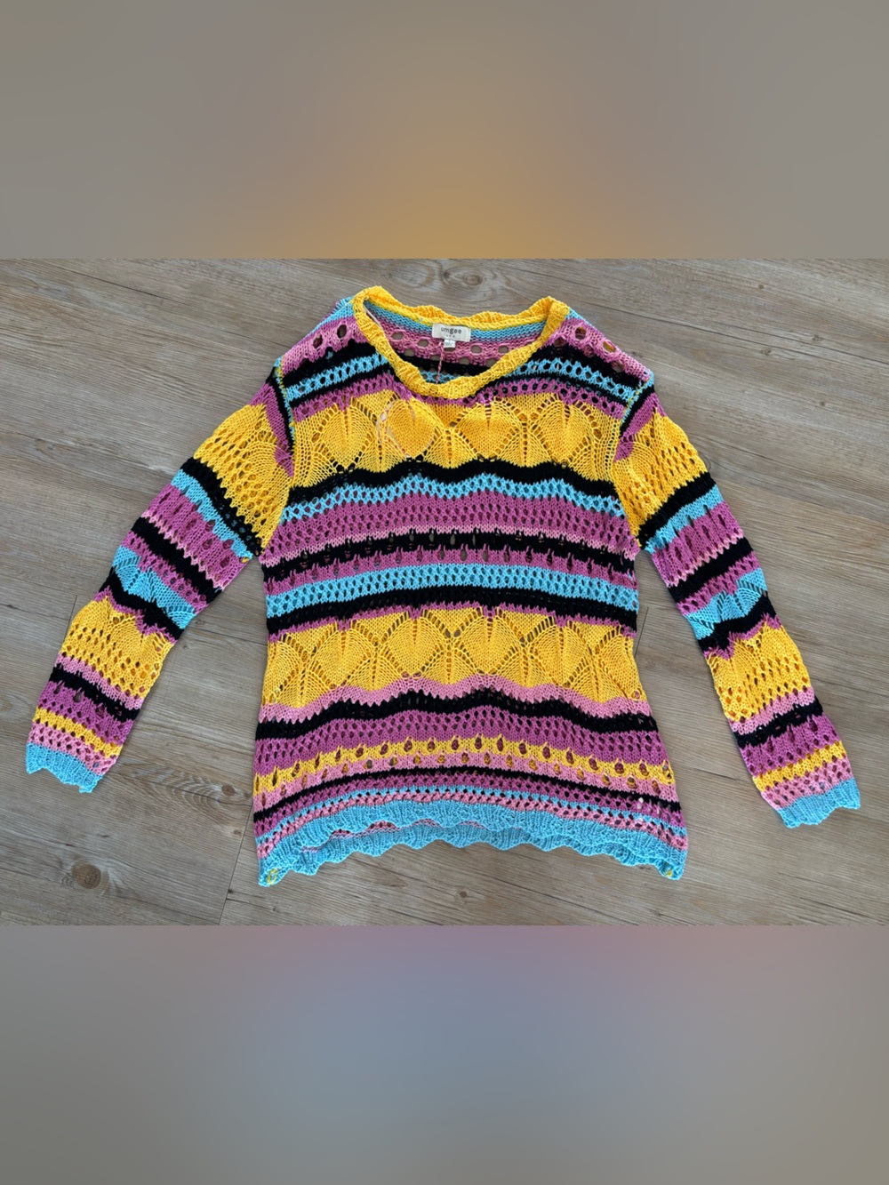 Umgee Multicolor Crochet Stripe Top - Yellow, Pink, Blue & Black